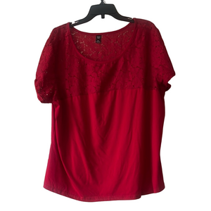 SHEIN Red Lace short sleeve floral Blouse